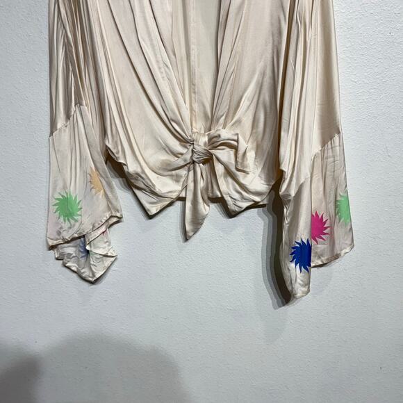 Pippa White Satin Tie Front Bell Sleeve Blouse Sz S NWT - Picture 4 of 13